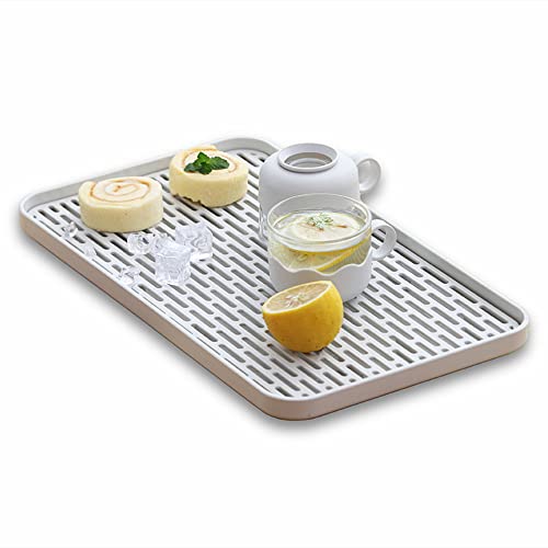 Cup Drying Rack & Dish Drying Tray, Drain Board for Small Kitchen Sink, Dish Drain Tray Large Enough for Counter or Coffee Table, Big White Dish Drying Mat - size: 8.85W x 15.35L