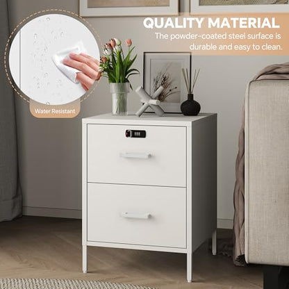 Steehoom Nightstand,2 Drawer Metal Locker End Table Lockable Bedside Table Storage Cabinet for Bedroom, Dorm, 21.26”H X 15.75”W X 15.75”D (2 Drawer, White) - color: White, style: 2 Drawer