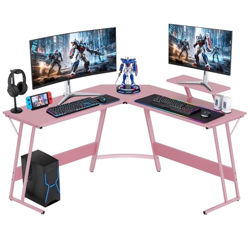FDW L Shaped 51 Inch Gaming Desk,Corner Computer Desk,PC Gaming Desk,Writing Workstation with Large Monitor Stand for Home Office,Soft Pink - color: Soft Pink