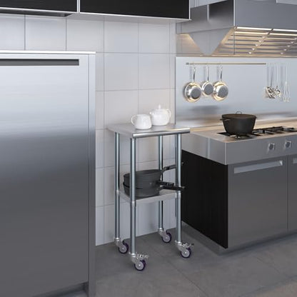 AmGood 18" Long x 18" Deep Stainless Steel Table with Casters - size: 18" Long x 18" Deep