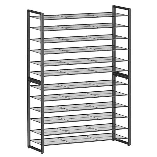 Simple Trending 12 Tier Shoe Rack Holds 60 Pairs, Sturdy Tall Shoe Organizer, Heavy Duty Large Metal Stackable Shoe Shelf for Entryway, Closet, Bedroom, Black - size: 12 Tiers