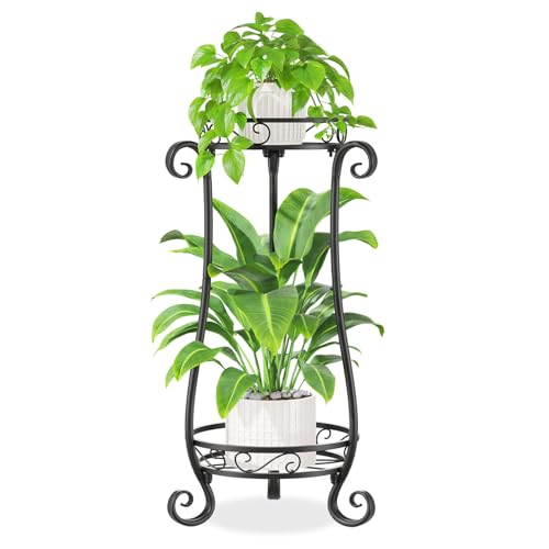 iDavosic.ly 2 Tier Metal Plant Stand Indoor Outdoor, Iron Corner Tall Flower Pot Holder Shelf, 27 Inch Vertical Heavy Duty Display Rack for Patio Porch Living Room Garden, Black - color: Black, size: 2 Tiers