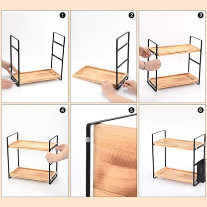 LEMIKKLE 2-Tier Wood Bathroom Counter Organizer with Basket,Waterproof Vanity Perfume Skincare Storage for Bathroom, Kitchen, Dresser - color: Light Brown