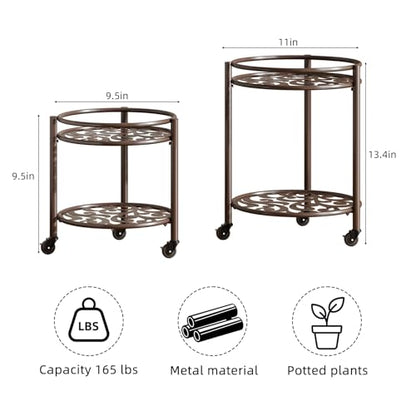 2 Tier Heavy Duty Rolling Plant Stand, 2 Pack Coffee | Indoor & Outdoor,150 lbs Capacity,Easy Move Cart,Balcony, Patio, Garden,Planter with Wheels - color: 2 pack coffee