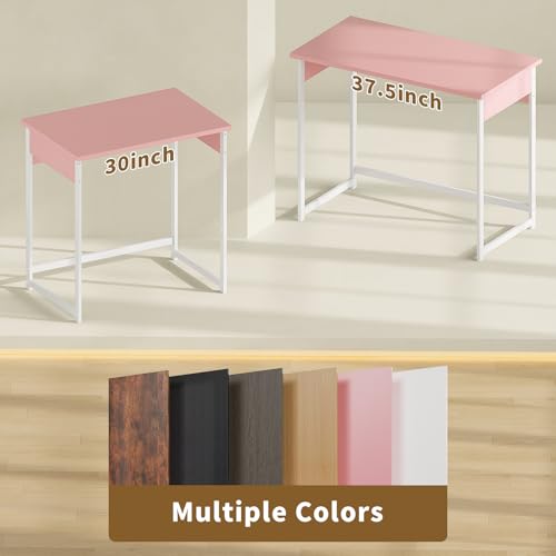 ALISENED Home Office Desk, Sturdy and Stable Computer Desk, 37.5 Inch Computer Desk, Office Desk with Metal Frame, Study Table for Home Bedroom, Pink - color: Pink, size: W-37.5in