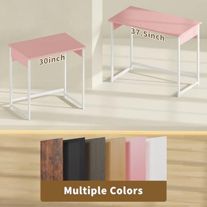 ALISENED Home Office Desk, Sturdy and Stable Computer Desk, 37.5 Inch Computer Desk, Office Desk with Metal Frame, Study Table for Home Bedroom, Pink - color: Pink, size: W-37.5in