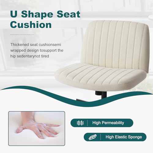 OLIXIS Criss Cross Chair, Vanity Chair, Home Office Desk | Armless Wide Seat, Height Adjustable Swivel, Comfy Fabric, Bedroom Student Study Room, Beige No Wheel - color: Beige No Wheel