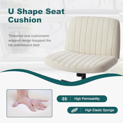 OLIXIS Criss Cross Chair, Vanity Chair, Home Office Desk | Armless Wide Seat, Height Adjustable Swivel, Comfy Fabric, Bedroom Student Study Room, Beige No Wheel - color: Beige No Wheel