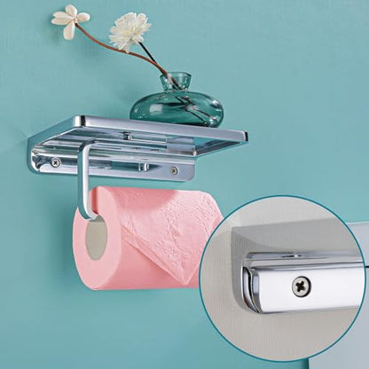 RANDOM Chrome Toilet Paper Holder with Phone Shelf Storage Rack for Bathroom or Kitchen Tissue Roll Paper Holder Dispenser All Solid Metal Wall Mounted RD93008-C. - color: B-polished Chrome