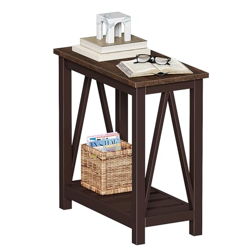 ChooChoo Farmhouse End Table, Rustic Vintage Narrow End Side Table with Storage Shelf for Small Spaces, Nightstand Sofa Table for Living Room, Bedroom Espresso - color: Espresso, size: 1 Pack
