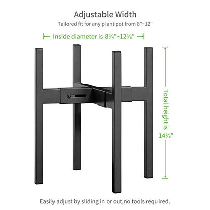 FaithLand Plant Stand, Adjustable Size Fits 8 9 10 11 12 Inches Plant Pot, Metal Planter Stand, Mid Century Expandable Plant Holder Indoor Outdoor, Adjustable Width: 8”-12” - Easy Assembly - size: Fits all pots between 8" and 12"