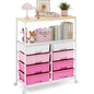Rolling cart with 8 drawers,Storage drawer cart with wooden tabletop,Lockable wheels organizer for homeschool, arts & crafts, classroom, office & creative spaces (Pink) - color: Pink