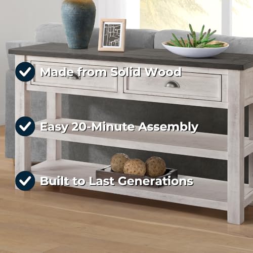 Martin Svensson Home Monterey Solid Wood Sofa Console Table White with Grey Top - color: White With Grey Top