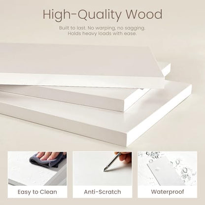 EXPERLAM White 8 Cube Storage Organizer with Rounded Edges and Reinforced Base, Low Horizontal Cube Bookshelf, Wooden Cube Shelf Bookcase for Living Room, Kids Room, Bedroom, TV Stand - size: with base