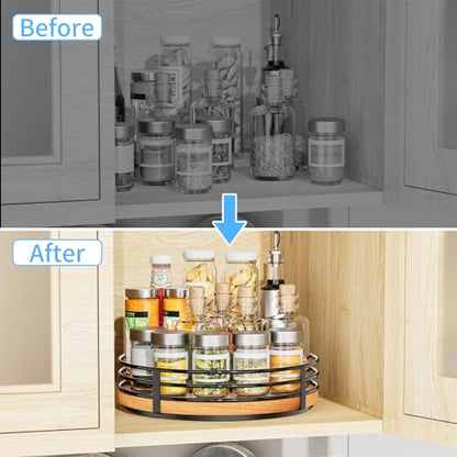 Wood Lazy Susan Turntable Organizer - 11" Round Wooden Lazy Susan for Cabinet Kitchen Countertop Dining Table Pantry Cupboard Bathroom Coffee Bar Spice Storage Home Decor - size: 11 inch 1 Tier