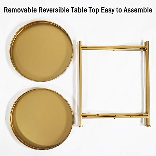 Tiita 2 Pack Round End Table Mental Side Table Nightstand/Small Wood Tables Accent Coffee Table with Wooden Tray for Living Room Bedroom Office Small Space - color: Gold