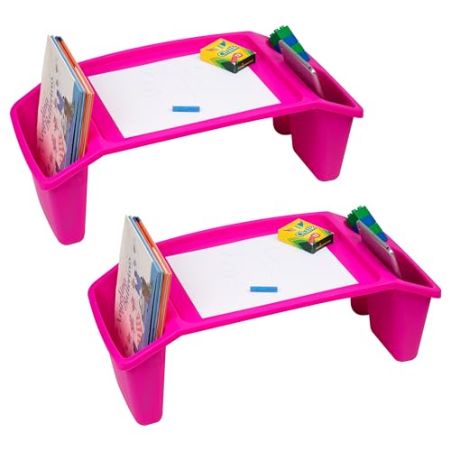 Mind Reader Kids Lap Desk, Portable Activity Tray with Side Storage, Stackable Plastic Desk for Drawing, Snacks, Study, Set of 2, Pink - color: Pink
