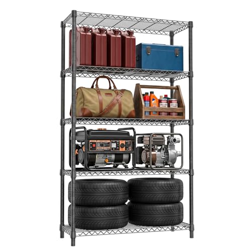 Heavy Duty Wire Rack Shelf, Metal Storage Shelving for Kitchen and Garage | 5-Tier 15.7" D X 45.3" W X 70.9" H Black Metal Storage Shelving Unit, 1250 LBS Wire Shelf for Pantry, Office Organization - color: Black, size: 5-tier 15.7" D x 45.3" W x 70.9" H