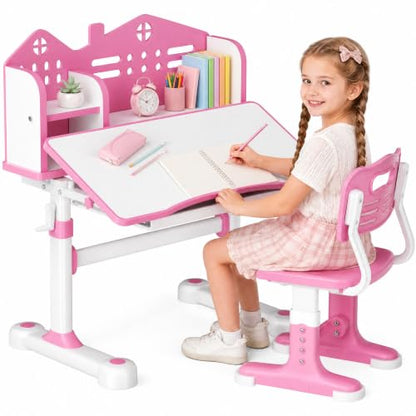 Kids Desk and Chair Set, Height Adjustable Child's School Study Writing Tables, Kids Desk with Bookstand and Storage Drawer, Widened Desktop with Desktop for Boys and Girls (Pink-A-MAX) - color: Pink-a-max