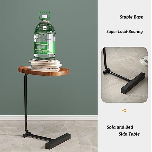 C Shaped Side Table, Small C Table End Table for Sofa and Bedside, Couch Side Tables that Slide Under, Wood C Shaped End Table for Bedroom Living Room, 18”L X 12”W - color: Walnut+golden