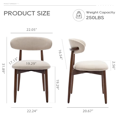 COLAMY Wooden Dining Chairs Set of 2, Modern Fabric Upholstered Kitchen Side Chairs, Farmhouse Dining Room Chair with Foot Pegs, Beige - color: Beige, size: Set of 2