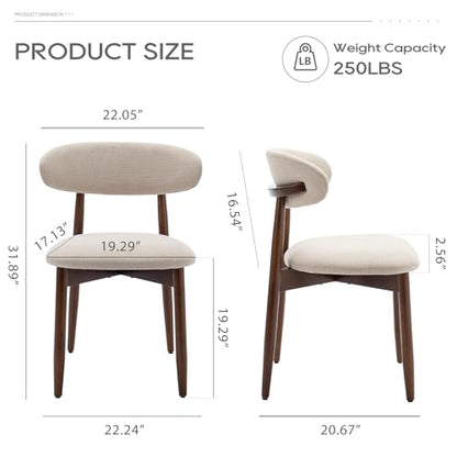 COLAMY Wooden Dining Chairs Set of 2, Modern Fabric Upholstered Kitchen Side Chairs, Farmhouse Dining Room Chair with Foot Pegs, Beige - color: Beige, size: Set of 2