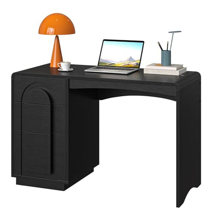 Bestier Computer Desk with Drawer, 47 Inch Wood Home Office Desk with Storage & Cabinet, Modern Arched Curved Design Office Desks for Writing Study Bedroom, Black - color: Black
