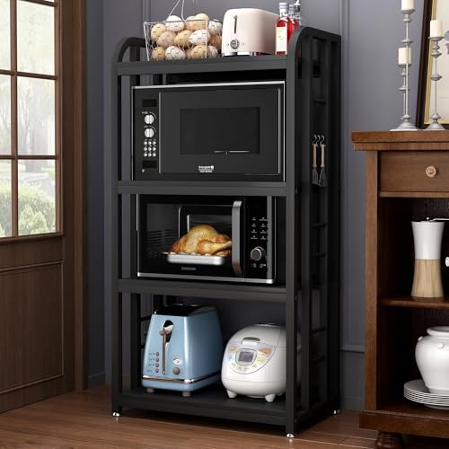4-Tier Kitchen Baker's Rack, Free Standing Microwave Oven Stand Utility Storage Shelf Island Coffee Bar for Living Room, Home Office (Black) - color: Black