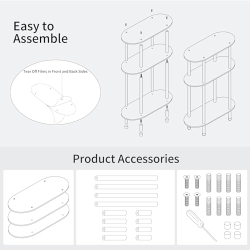 Clear Acrylic Narrow Side Table for Small Spaces, 15.75" L x 7.87" W x 24.6" H, 3 Tier Oval Slim End Table Nightstand, Small Minimalist Skinny Bedside Table for Bedroom, Bathroom, Living Room - size: 3 Tier 1-Pack 24.6"H