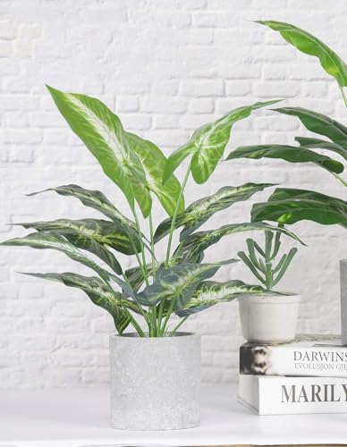 16" Fake Plants Taro Leaf for Shelf Bathroom Decor | Artificial plants，shelf desk bathroom home decor，easy to fluff no care needed，UV wrinkle resistant，Eco-friendly，Pet-safe