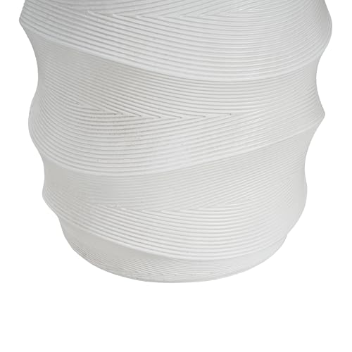 White Textured Wave Drum Side Table, Indoor Outdoor Round Accent End Table, Modern Sculptural Garden Stool Plant Stand for Patio Living Room Bedroom Entryway