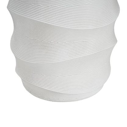 White Textured Wave Drum Side Table, Indoor Outdoor Round Accent End Table, Modern Sculptural Garden Stool Plant Stand for Patio Living Room Bedroom Entryway