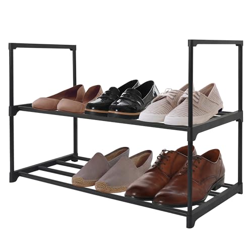 Americanflat 17x26.5 Shoe Organizer - 2 Tier Shoe Rack Storage Shelf with Sturdy Steel Frame - Ideal for Closets, Entryways, or Garages - Space-Saving Design and Easy to Assemble - Black - size: 2-Tier