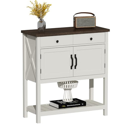 ChooChoo Farmhouse Console Table, Entryway Table with Storage Shelf, Coffee Bar Cabinet, Narrow Buffet Sideboard for Kitchen, Hallway, Living Room, White - color: White