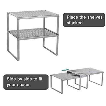 NEX Kitchen Shelf Organizer for Counter Cupboard Pantry, Set of 2 Cabinet Shelf Organizer Spice Rack, Stackable, Metal, Silver - color: Silver