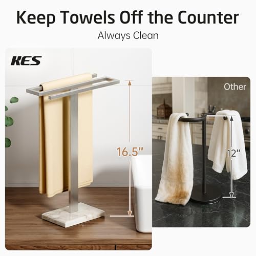 KES Hand Towel Holder for Bathroom, Countertop Towel Stand with Weighted Marble Base, S-Shape Hand Towel Rack Stand Freestanding Counter Top 18/8 Stainless Steel Brushed Finish, BTH223-2 - color: Brushed Grey