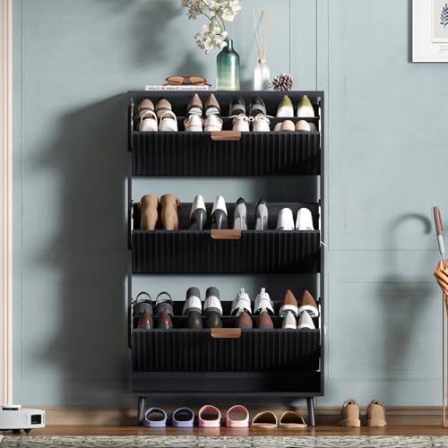 Shoe Cabinet Storage,Modern Freestanding Organizer with 3 Flip Drawers,Narrow Shoe Rack Cabinet for Entryway,Black - color: Black, size: 3-Drawers