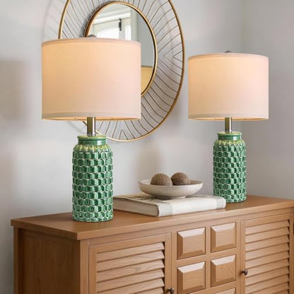 USumkky 20.5" Ceramic Table Lamps Set of 2 - Modern Farmhouse & Boho Style, Bedside Nightstand Lamps for Bedroom, Living Room End Table Lamps, Small Desk Lamp(Green) - color: 20.5" Green-2 Pack