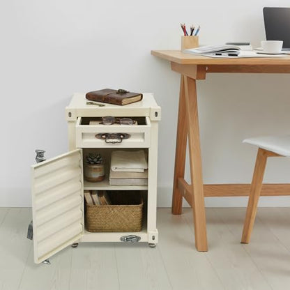 Industrial Shipping Container Nightstand, 3-Tier Cabinet with Drawers, End Tables Bedside Table Container Style Locker Wrought, Retro Style Metal Container Cabinet for Bar/Bedroom/Garage (White) - color: White