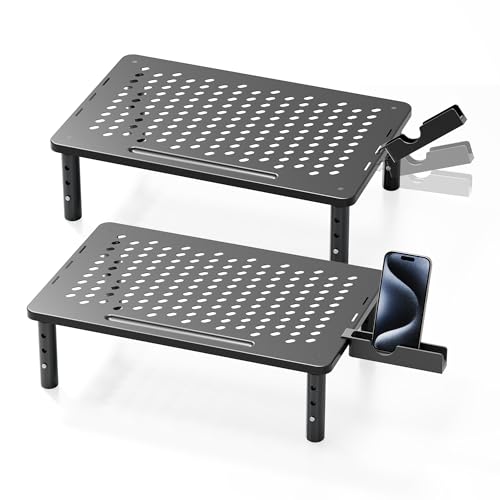 Computer Monitor Stand Riser for Desk, 3 Height Adjustable PC Laptop TV Desktop Monitor Stand Shelf, Metal Printer Table with Phone Holder, Stand Riser for Desk, Office Desk Organizers and Accessories, 2 Pack - color: Basic, size: 2 Pack