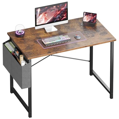 OLIXIS Small Computer Desk, 40 Inch Home Office Desks, Gaming Writing Study Craft Work Table, Modern Computer Workstation for Bedroom Small Spaces with Storage Bag, Rustic Brown - color: Rustic Brown, size: 40 Inch without Hook