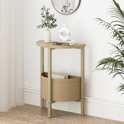 Vagusicc Small Round Side Table End Table, Tall Accent Table with Storage Basket, Set of 2 Half Round Tables Half Moon Tables, Coffee Bedside Tables, Modern Nightstand for Living Room Bedroom,Natural - color: Natural Walnut