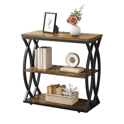 End Table, Narrow Side Table, 3-Tier End Table with Metal Frame, Living Room Side Table with Storage for Couch, Sofa, Bedroom, Small Spaces, Easy Assembly, 23.6"D*11.8"W*23.6"H, Rustic Brown