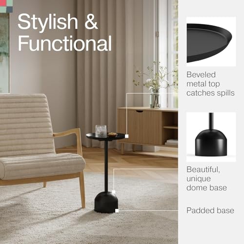Stead Round Metal Drink Table, Pedestal Drink Desk, Modern Home, Bedroom, and Living Room Furniture, Small Metal Side Table with Dome Base and Beveled Top, Beverage Desk (Black) - color: Black, style: Dome Base