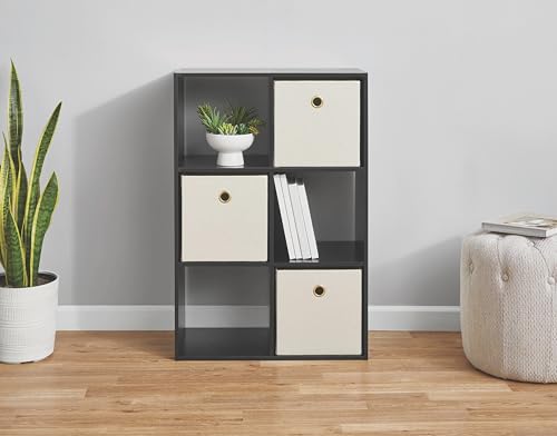 6-Cube Storage Organizer, Bookcase, 3 Open & 3 Closed Back Shelves, Vertical/Horizontal Placement, 11" Cubes (Black) - color: Black