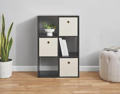 6-Cube Storage Organizer, Bookcase, 3 Open & 3 Closed Back Shelves, Vertical/Horizontal Placement, 11" Cubes (Black) - color: Black