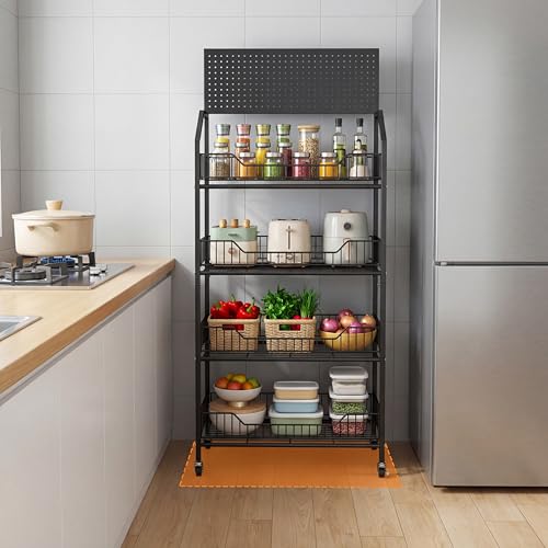 4 Tier Supermaket Snack Rack Display Stand, Retail Display Shelves with Hooks & Wheels, Metal Snack Shelf for Store Home Kitchen, Black Chip Rack Display Stand (4 Tier（60cm）) - size: 4 Tier（23.6inch）
