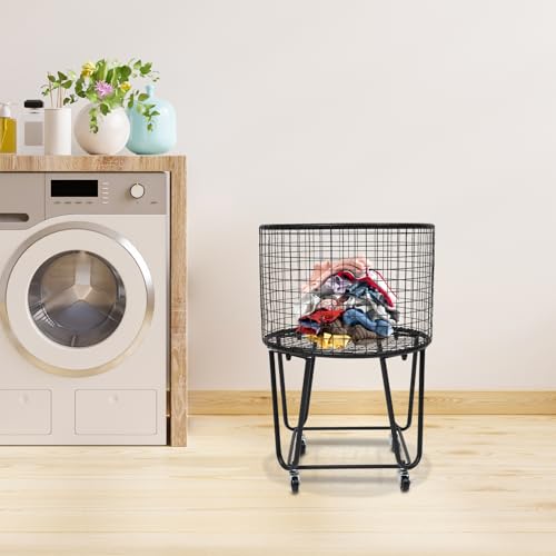 Wire Metal Deep Set Rolling Laundry Basket,Wire Laundry Basket With Wheels | Mesh Wire Laundry Basket Storage Cart for Bathroom Bedroom Dirty Clothes Storage (G) - size: G