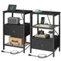 sthmec Nightstands Set of 2, Black Night Stands with Charging Station, Bedside Tables with Drawers PU Finish, 2-Tier Side Table with Open Shelf, Nightstands with Drawer,Black - color: Black, style: Power