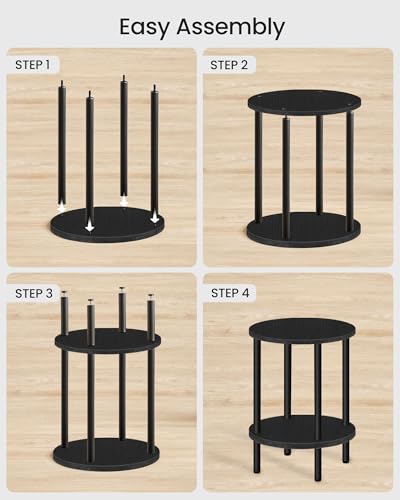 CHOEZON Side Table Set of 2, 2-Tier Round End Table, Small Nightstand with Sturdy Metal Tube, Industrial Coffee Table, for Living Room, Bedroom, Black TBZ01P2BB - color: Black